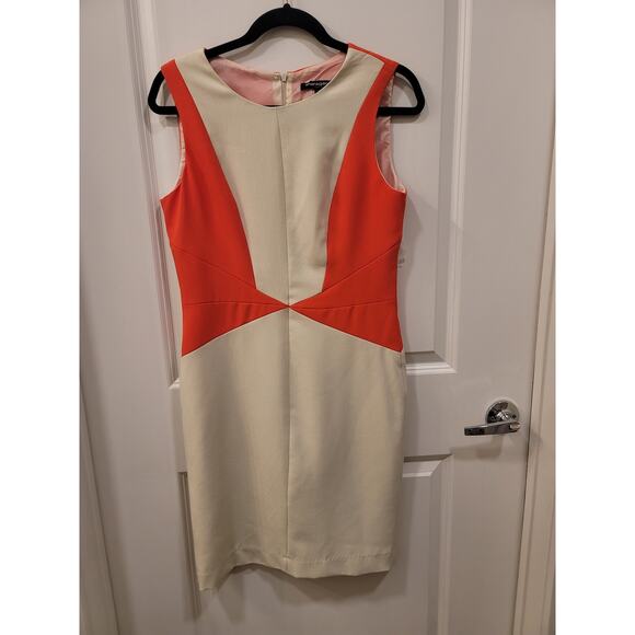 Sharagano Sleeveless Orange Colorblock Sheath Dress - Picture 2 of 7